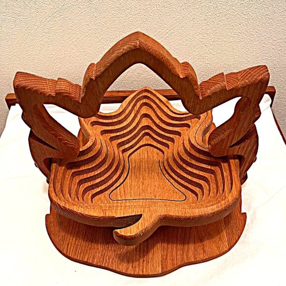Vintage Handmade Maple Leaf shape Collapsible Wooden Bowl Basket Farmhouse Decor - Picture 1 of 7